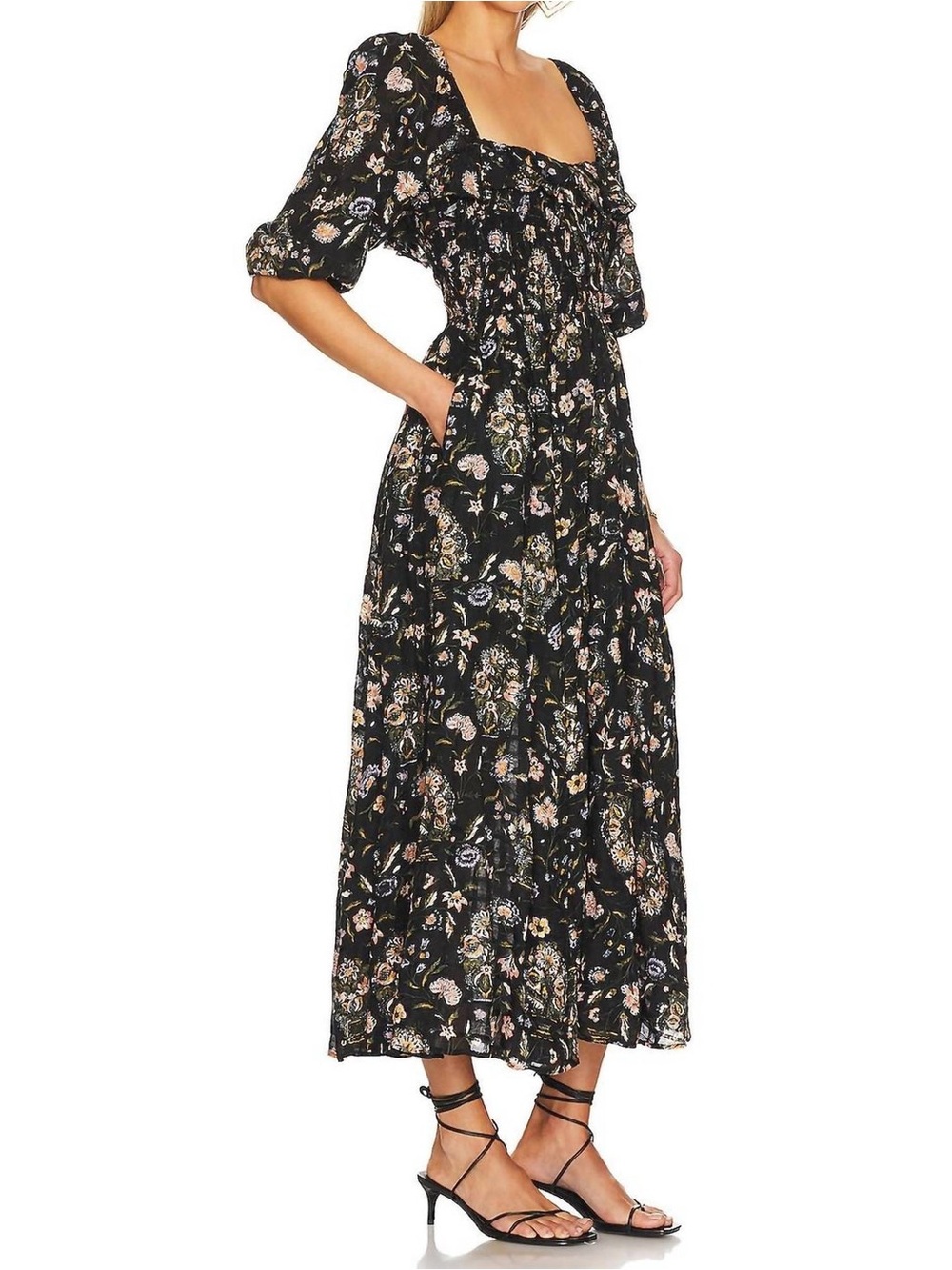Free People Oasis Midi Dress in Black Floral Combo - Picture 3 of 8